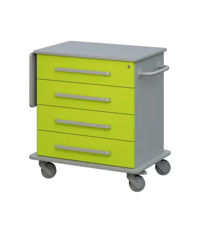 DEXTER 02 vozík asistenční, korpus a desky šedá / zásuvky jarní zeleň